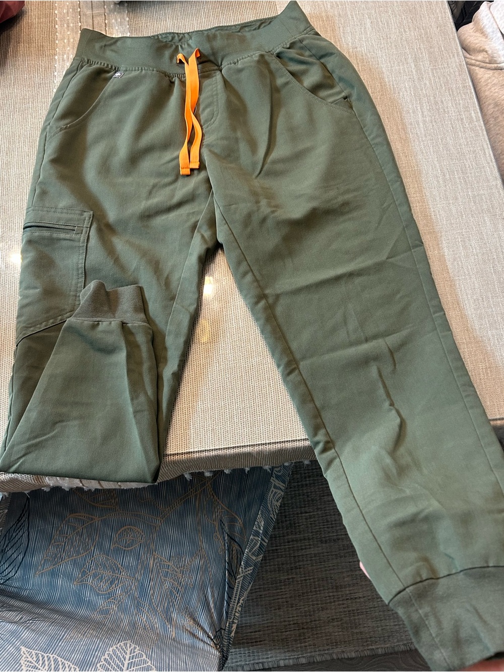 Figs Olive Joggers with Orange Drawstring